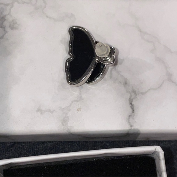 Silver and Black Butterfly Stud Earrings - Picture 5 of 7